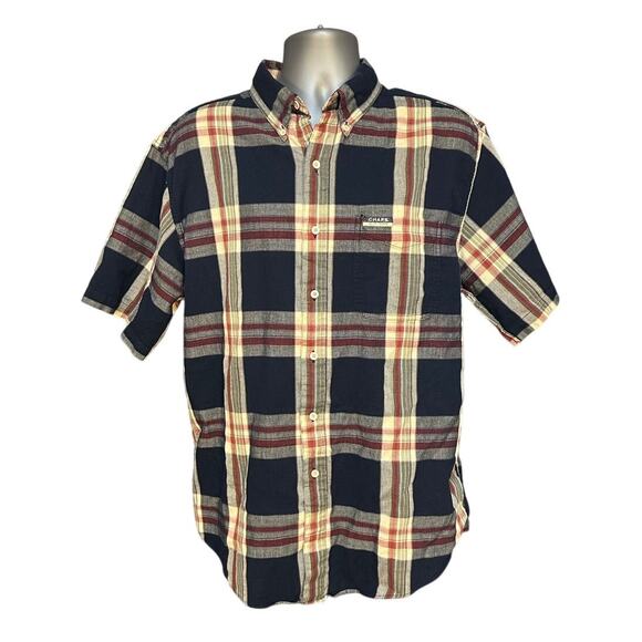 Chaps Ralph Lauren Black and Red Check Short Sleeve Cotton Button Down Size L - Picture 1 of 7